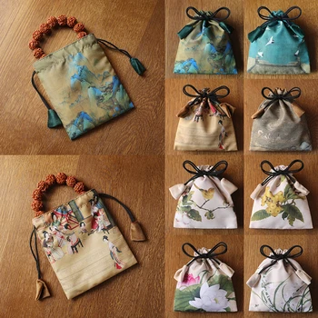 Традиционные тканевые упаковочные пакеты с завязками, сумки для ювелирных изделий с китайским рисунком, сумка из бисера Будды, свадебный подарок