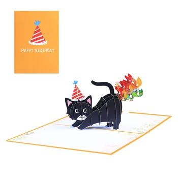 3D Кот, Пукающий Яркими цветами, Поздравительная открытка с поздравлением В конверте, Забавный Удивленный Изысканный Друг, Проявляющий Любовь, Милый
