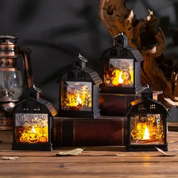 Фонарь для украшения дома, жуткие фонарики на Хэллоуин, винтажная тыква, призрак ведьмы, пугало, портативные беспламенные лампы-свечи для дома