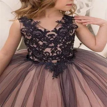 Великолепное платье с аппликацией для девочки в цветочек, Пышное бальное платье из тюля, кружевное Вечернее Платье для вечеринки по случаю Дня рождения, платья для принцессы на заказ