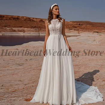Классическое свадебное платье Jewel 2023 для дам трапециевидной формы со шлейфом на пуговицах сзади и кружевной аппликацией Robe De Mariee