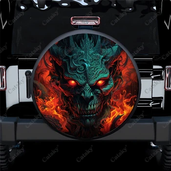Универсальный чехол для шин запасного колеса с рисунком черепа дьявола на Хэллоуин из полиэстера, чехлы для колес для прицепа RV, внедорожника, грузовика, кемпера