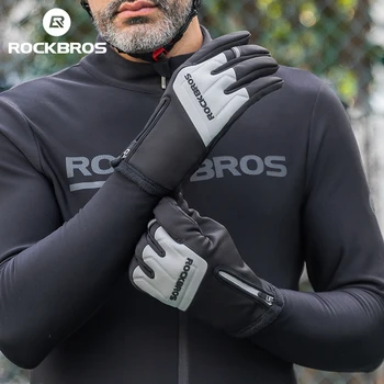 Официальные перчатки ROCKBROS, Зимние велосипедные перчатки с сенсорным экраном, перчатки с подогревом для пальцев, MTB Велосипедные перчатки с длинным запястьем