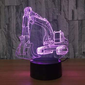3D Экскаватор Ночник Иллюзия Светодиодный настольный светильник 7 цветов USB Новинка в форме автомобиля Настольный прикроватный ночник Декоративные лампы для детей в подарок