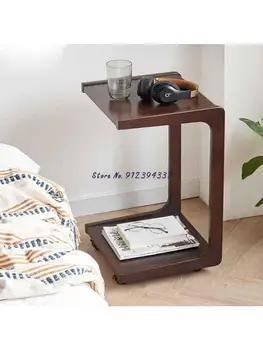 Приставной столик для дивана из массива дерева, Легкая роскошная передвижная прикроватная тумбочка, чайный столик, шкив, Маленький столик, Квадратный столик, Узкий угловой квадрат