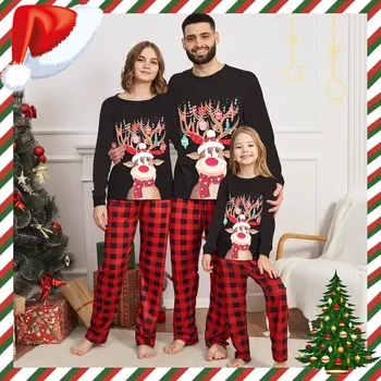 Рождественская пижама Семейный комплект Elk Для взрослых, мамы, детей, детские Рождественские Серебристые семейные комплекты 2023 Семейные Рождественские пижамы