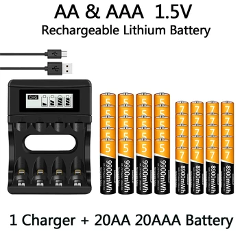 100% Оригинальная батарея 1.5 V AA AAA, перезаряжаемая литий-ионная батарея 9900 МВтч, батарея 1.5 V AA AAA, USB-зарядное устройство, длительный срок службы