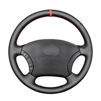 Сшитая вручную красным маркером Черная кожаная крышка рулевого колеса автомобиля Toyota Land Cruiser Prado 120 2004-2009 Land Cruiser 1995