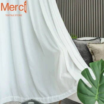 Шифоновая ширма европейского цвета, современные простые шторы для гостиной, столовой, спальни, Полупрозрачный белый тюль на заказ
