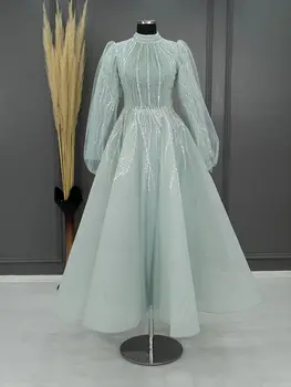 Элегантное Мусульманское Вечернее Платье Abiye Elbise Robes De Soirée С Высоким Вырезом В Арабском стиле Из Дубайских Бусин, Вечерние Платья Для Выпускного Вечера 2023, Роскошное Платье