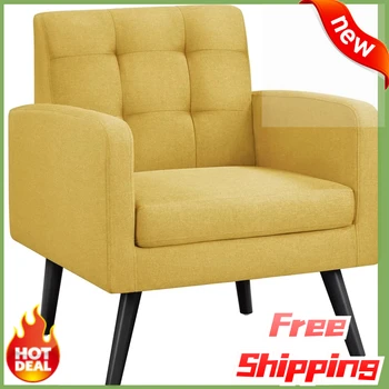 Современное акцентное кресло Smile Mart с хохолком и ножкой из каучукового дерева для гостиной, желтое кресло для одноместного дивана, кресло для отдыха-США-НОВИНКА