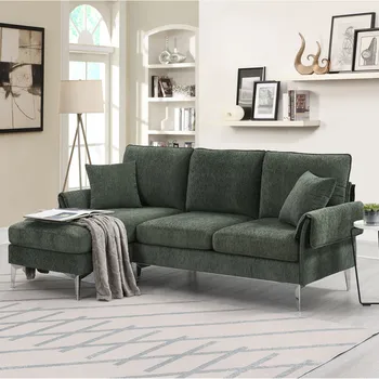 84-дюймовый Раскладной Секционный диван, Современный Г-образный диван из Синели с Реверсивным шезлонгом, Подходит для гостиной