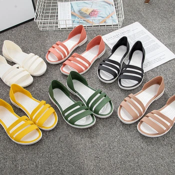Женские летние сандалии на плоской подошве 2023, тапочки с открытым носком, повседневные пляжные женские туфли-желе на открытом воздухе, Обувь для женщин