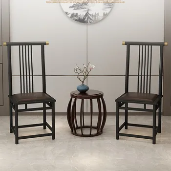 Новый китайский обеденный стул для банкетного зала отеля Ретро-стулья для обеденного стола Металлический железный табурет с высокой спинкой Современный стул для отдыха