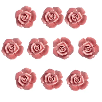 10 шт. керамические винтажные дверные ручки с цветочным рисунком розы, ручка кухонного ящика + шурупы (розовый)