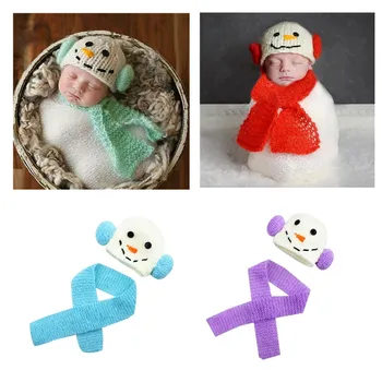 Реквизит для фотосессии новорожденных мальчиков и девочек, наряды Рождественского снеговика, Вязаный крючком Милый детский костюм Снеговика, шапка-шарф, костюм