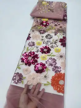 2023 Горячая продаваемая розовая кружевная ткань с 3D блестками, африканская кружевная ткань, высококачественная нигерийская французская тюлевая сетка, кружевное свадебное платье