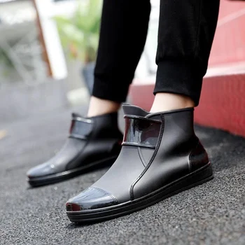 Новые мужские непромокаемые резиновые сапоги, женские водонепроницаемые непромокаемые ботинки из ПВХ, противоскользящие черные ботильоны унисекс, легкие водонепроницаемые ботинки на плоской подошве.