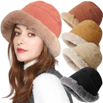 Новые Зимние утолщенные плюшевые шляпы-ведра, Модные уличные теплые шапочки, Мягкие рыбацкие кепки, Трендовая Женская ветрозащитная Панама