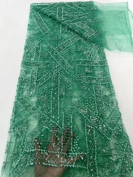 Расшитая бисером Белая кружевная ткань для свадебного платья, высококачественная Нигерийская тюлевая сетка, материал 2023 Хрустальные бусины ручной работы