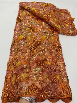 Роскошное издание Африканской Кружевной ткани 2023 года, новейшая Индийская ткань сари в виде цветка персика, высококачественный тюль, кружевные свадебные платья с 3D блестками