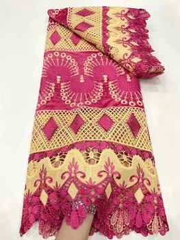 Гипюровый Шнур Кружевная Ткань Высокого Качества Африканская Французская Водорастворимая Вечерние Свадебное Женское Платье 5 Ярдов Красный Нигерийский Швейный Материал