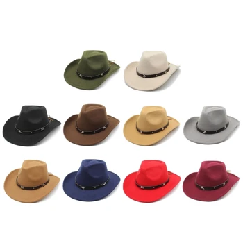 Ковбойская шляпа унисекс, Западная Шляпа с широкими полями, Фетровая Шляпа с веревкой для шляпы