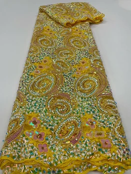 Африканская кружевная ткань 2023 года, высококачественная Новая Нигерийская сетка с блестками, материал для пошива свадебного платья, тюлевая сетка с французской вышивкой