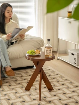 Приставной столик из массива средневекового дерева в японском стиле, журнальный столик из массива дерева для дома, угловой столик для сидения